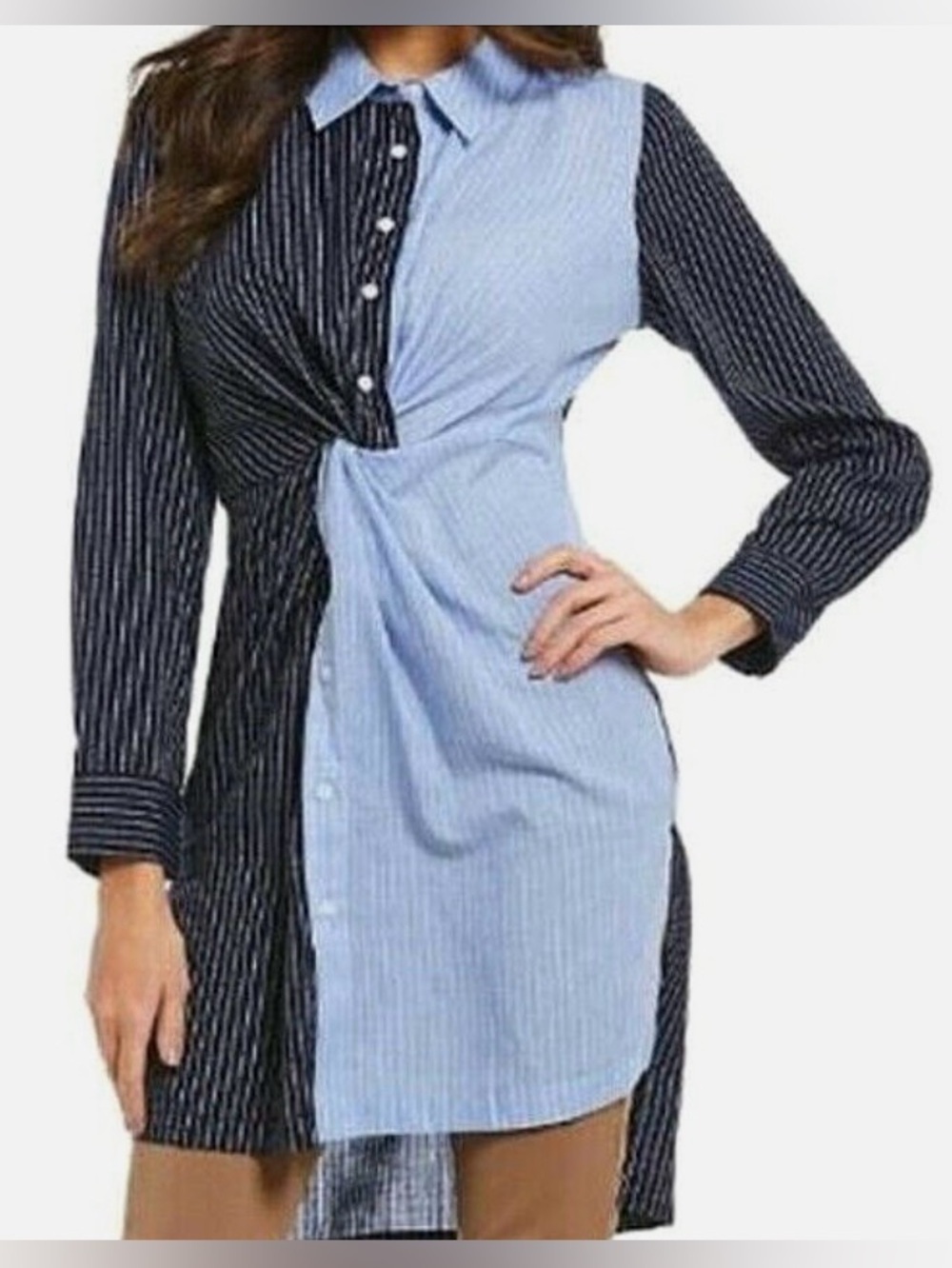 GIBSON LATIMER TWIST TIE STRIPED DRESS 3X. FLATTERING SILHOUETTE